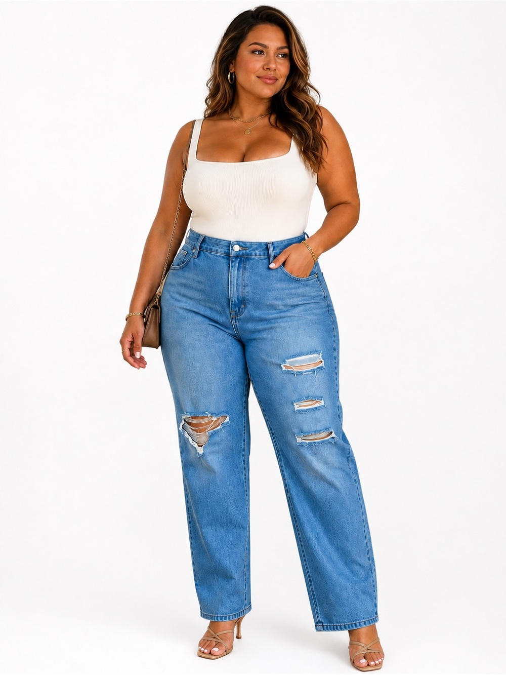 Levi’s High Waisted Mom Jeans 18W Distressed Ripped Light Wash Denim